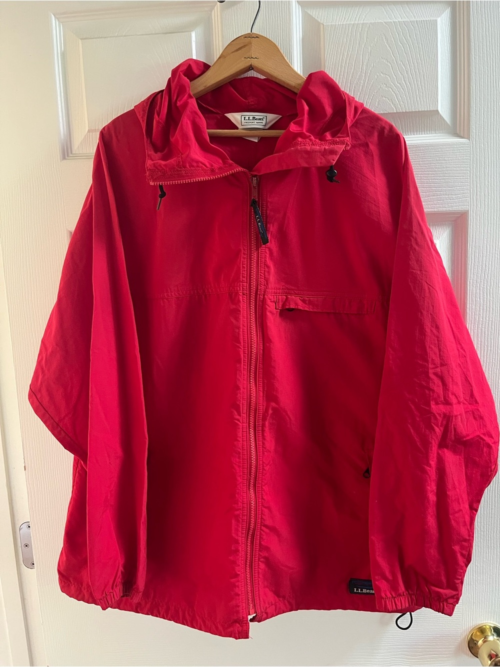 Vintage LL Bean Red Zip Up Hooded Jacket Men's XL Windbreaker Cinch Hem